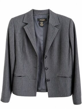 Classic Women's Gray/Blue Blazer - Tailored Three-Button Jacket Sz 6 Peck&Peck